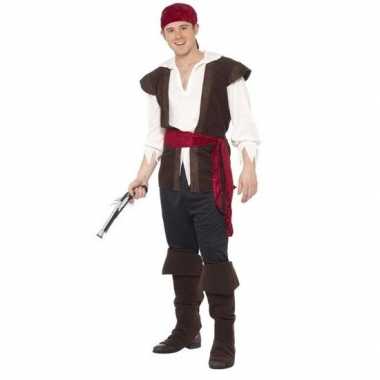 Zwart/wit/rood jack sparrow kostuum voor heren